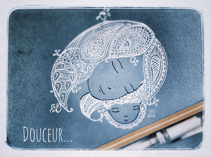 Illustration douceur, mère et enfant