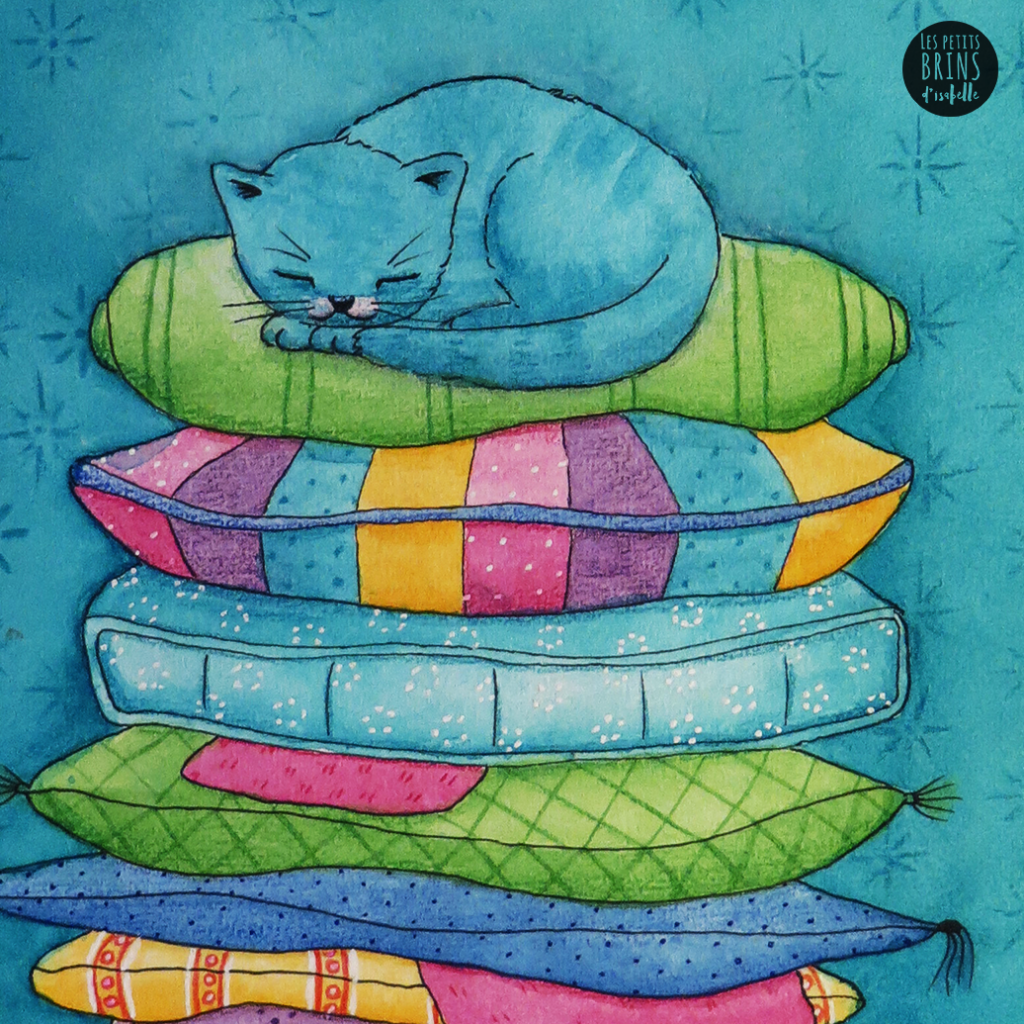 Illustration jeunesse Chat Bleu Princesse au petit pois