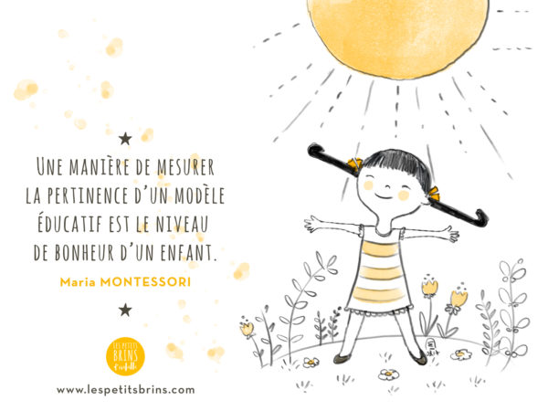 Citation illustrée Maria Montessori - Le bonheur d'un enfant illustration
