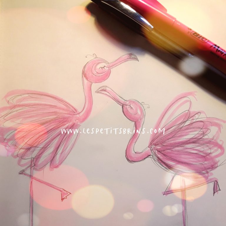 Illustration flamant rose surligneur fluo