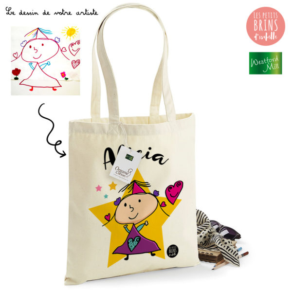 Sac Cabas Tote Bag personnalisé avec le dessin de votre enfant sublimé - Alicia 5 ans