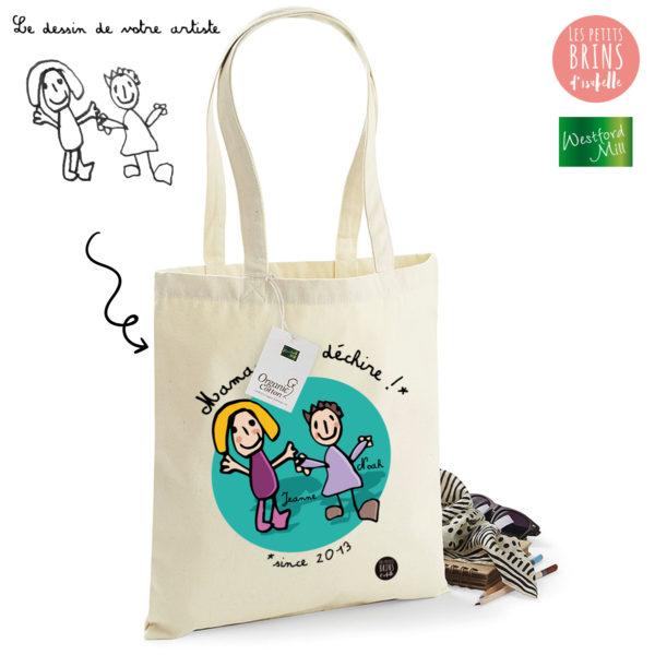 Sac Cabas Tote Bag personnalisé avec le dessin de votre enfant sublimé - Maman qui déchire
