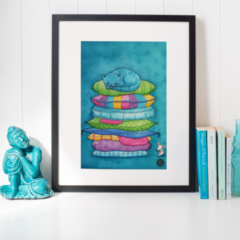 Illustration jeunesse Chat Bleu Princesse au petit pois