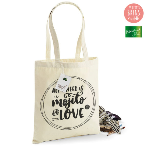 Sac cabas tote bag all I need is love and Mojito - Série Limitée
