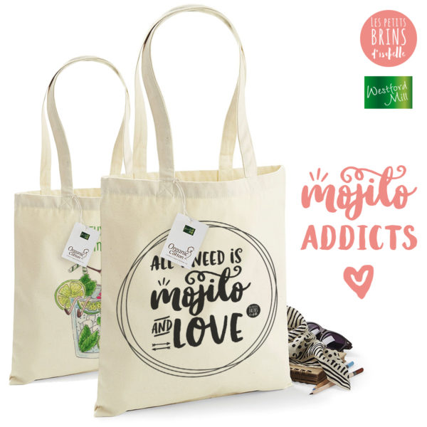 Combo sac cabas tote bag j'peux pas j'ai mojito et All I need is love is mojito