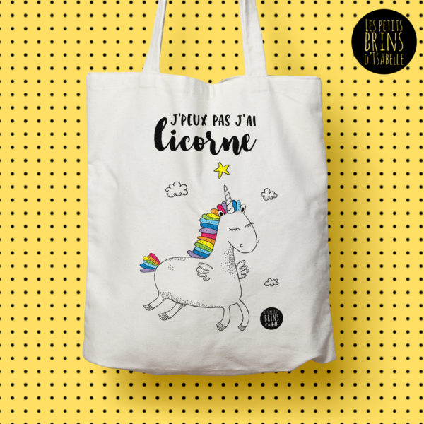 Sac cabas tote bag Je peux pas j'ai licorne