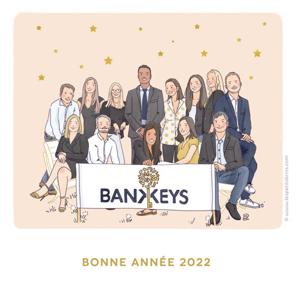 Carte de Voeux illustrée sur mesure pour Bank Keys - Illustration portrait sur mesure - Illustration originale tous droits réservés Les Petits Brins d'Isabelle