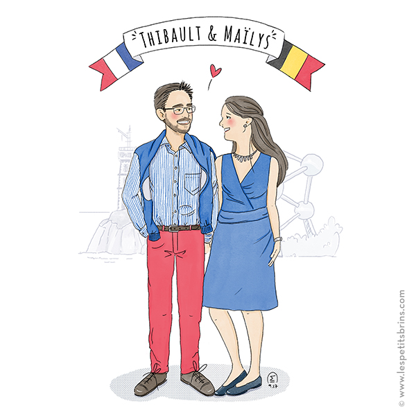 Dessin portrait personnalisé, couple, illustration minimaliste