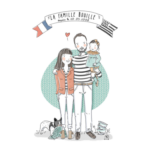 Portrait de famille illustré - Personnalisation, illustration sur mesure