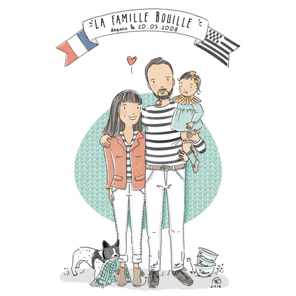 Portrait de famille illustré - Personnalisation, illustration sur mesure