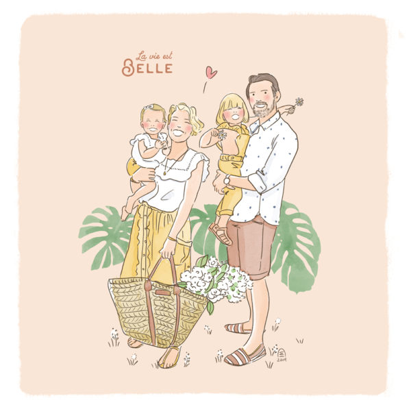 Illustration originale portrait de famille illustré sur mesure illustratrice