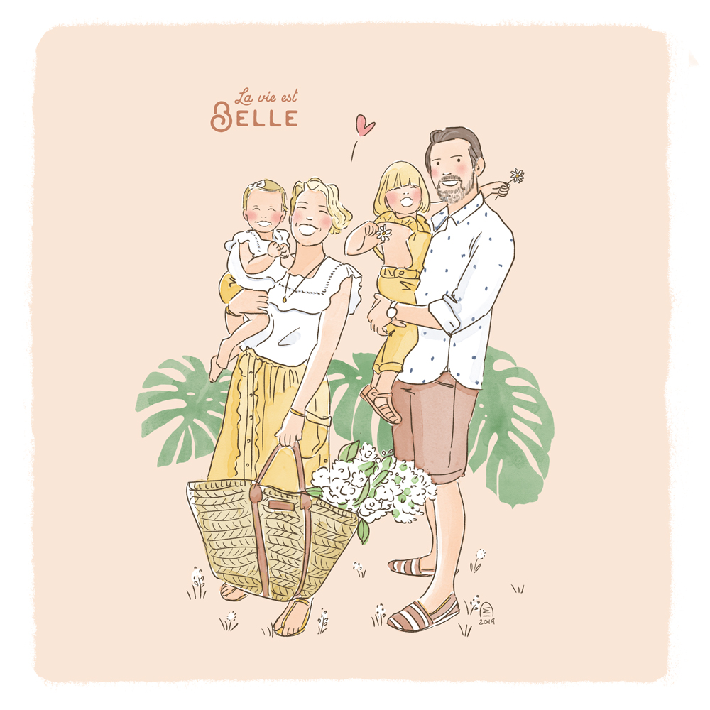 Portrait de famille illustré sur mesure Les Petits Brins d