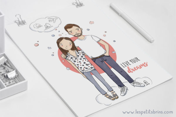 portrait de couple personnalisé illustré