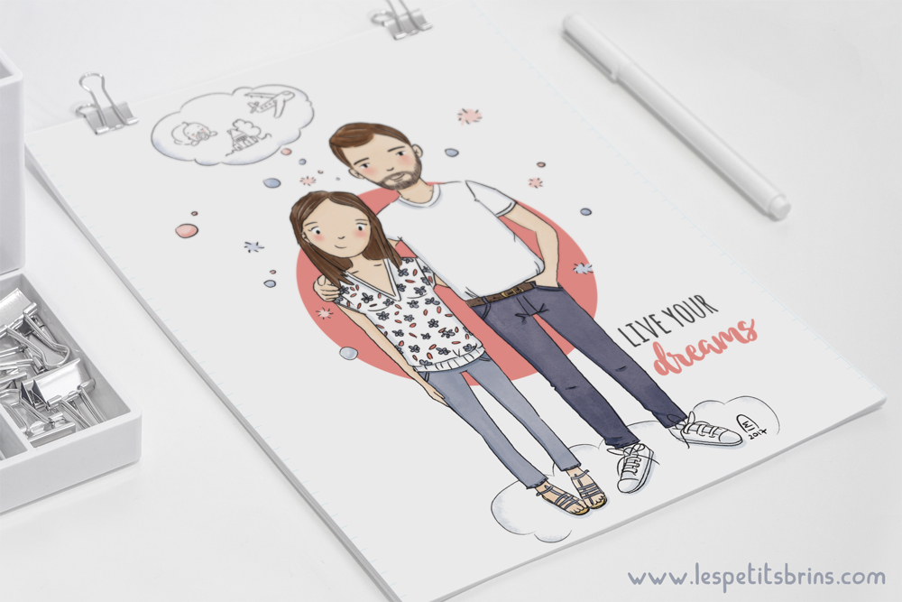 portrait de couple personnalisé illustré