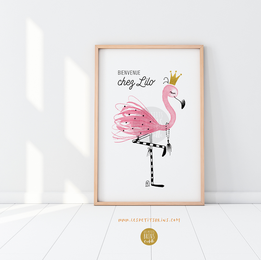 Affiche flamant rose déco chambre bébé - Les petits brins d'Isabelle