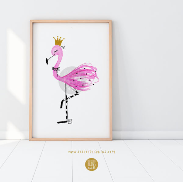 Affiche Flamant Rose personnalisable décoration chambre bébé