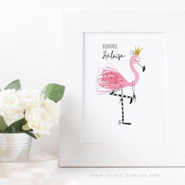 Affiche Flamant Rose décoration chambre bébé personnalisable