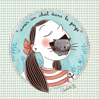 Expression idiomatique illustrée avoir un chat dans la gorge