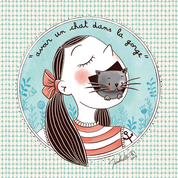 Expression idiomatique illustrée avoir un chat dans la gorge