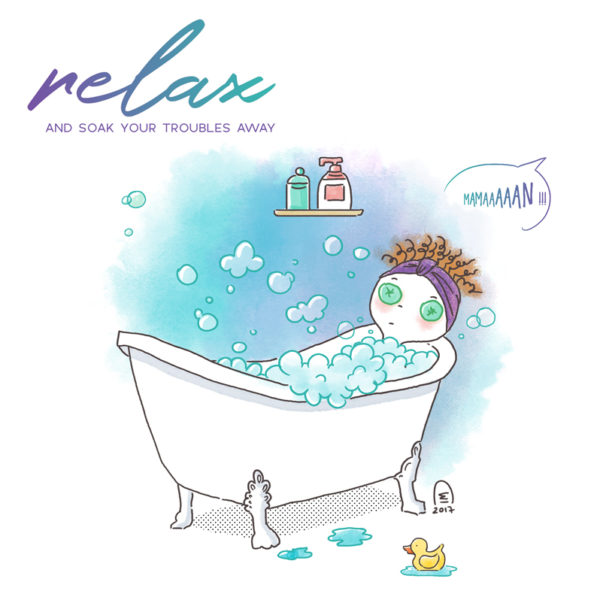 Illustration jeunesse citation humour bain moussant