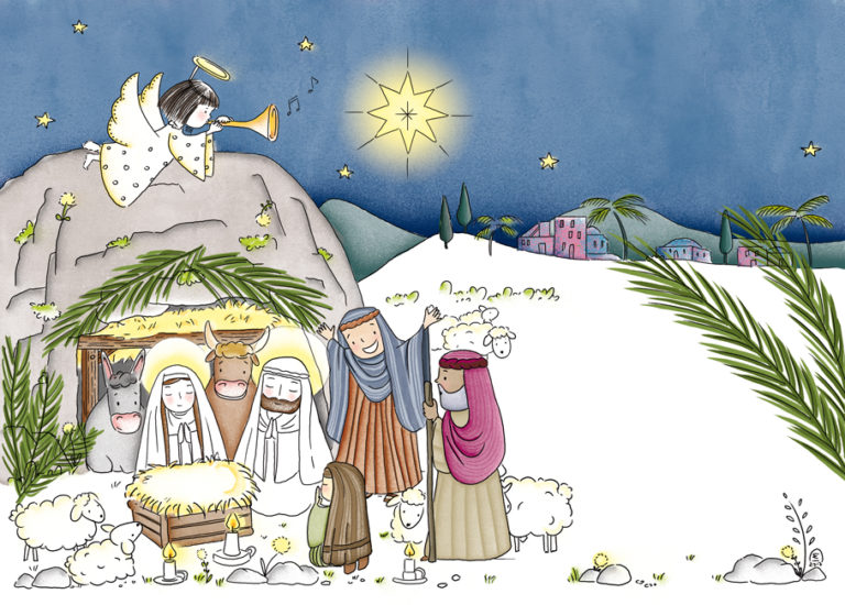 Illustration jeunesse crèche de noël, nativité Les Petits Brins d