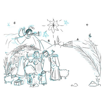 Illustration sketch croquis Crèche de Noël