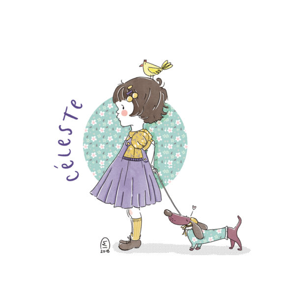 Illustration portrait enfant personnalisé - Vintage - Rétro - Teckel