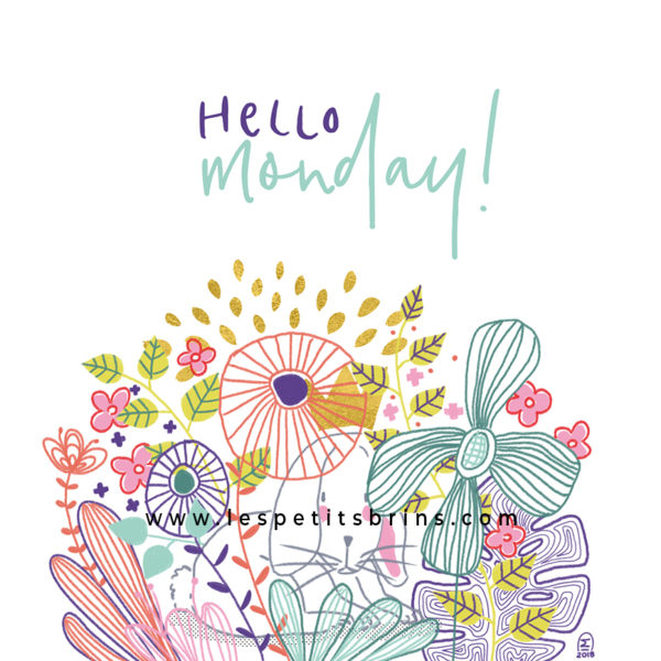 Doodle naissance lapin fleurs