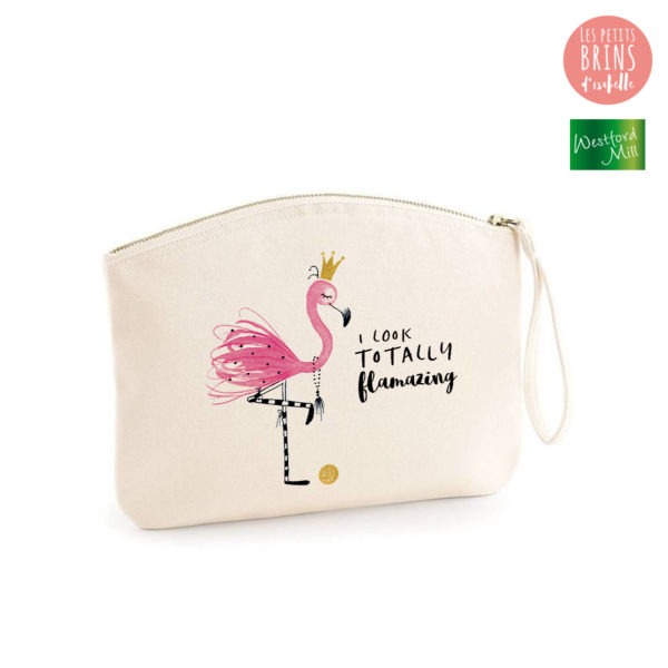 Pochette zippée illustrée "I look totally flamazing" en coton BIO