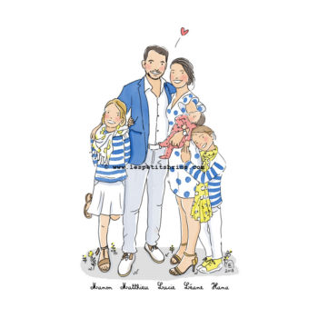 Illustration portrait de famille personnalisé illustré sur mesure - Faire-part de naissance