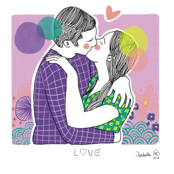 Illustration portrait de couple personnalisé - Love - Baiser