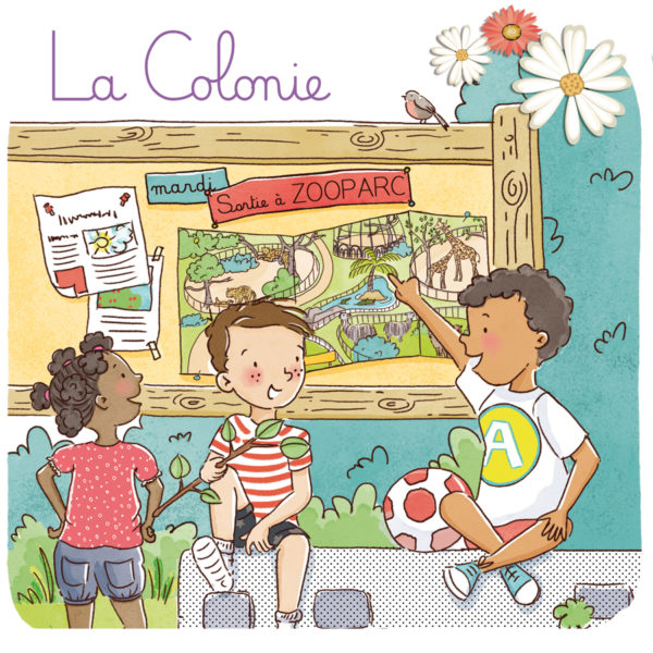 Illustration jeunesse colonie de vacances pour Larousse Mes premières lectures