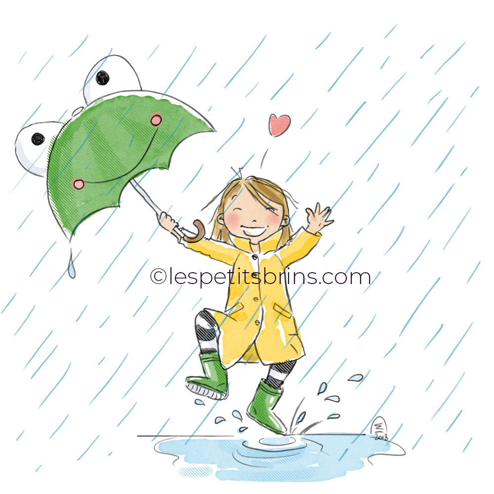 Illustration jeunesse pluie parapluie grenouille