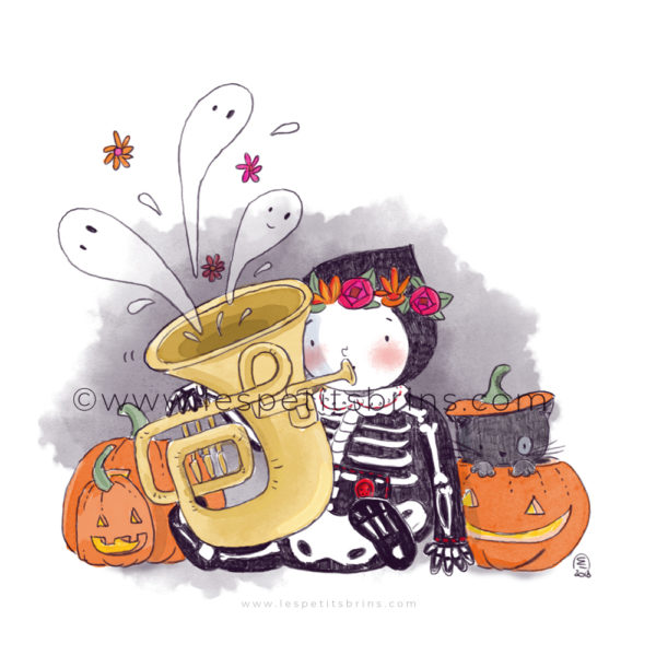 Illustrator nightmare challenge squelette tuba citrouilles illustration jeunesse