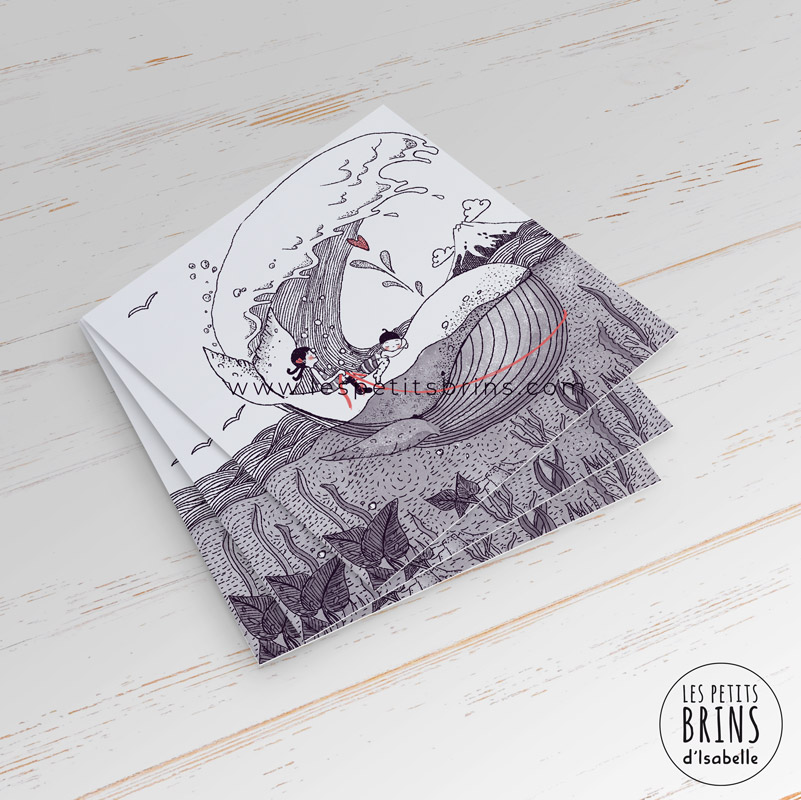 Carte postale illustration baleine whale - D'après la Vague Kanawaga d'Hokusai Carte postale illustration baleine whale - D'après la Vague Kanawaga d'Hokusai