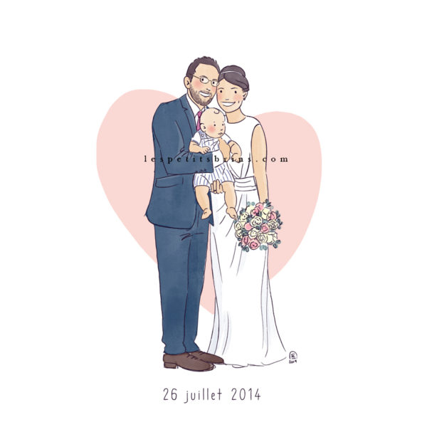 Faire-part de mariage illustré - illustration portrait de couple