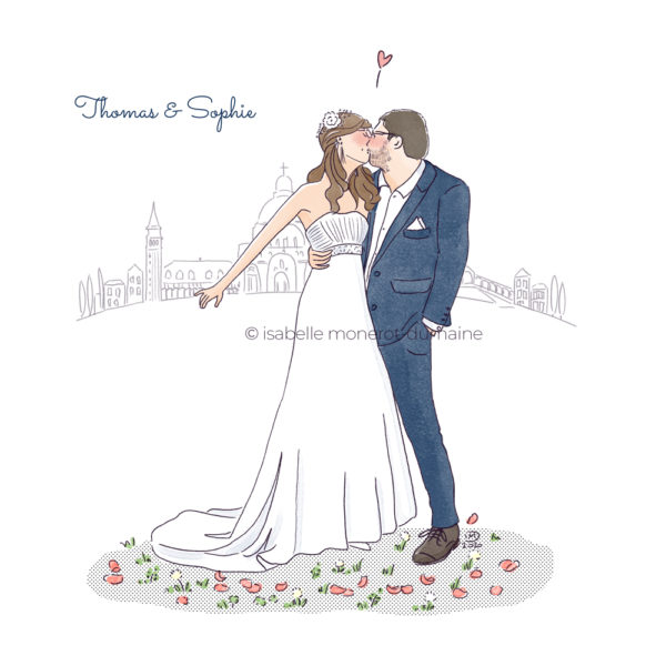 Faire-part de mariage illustré, original et élégant. Illustration sur mesure.