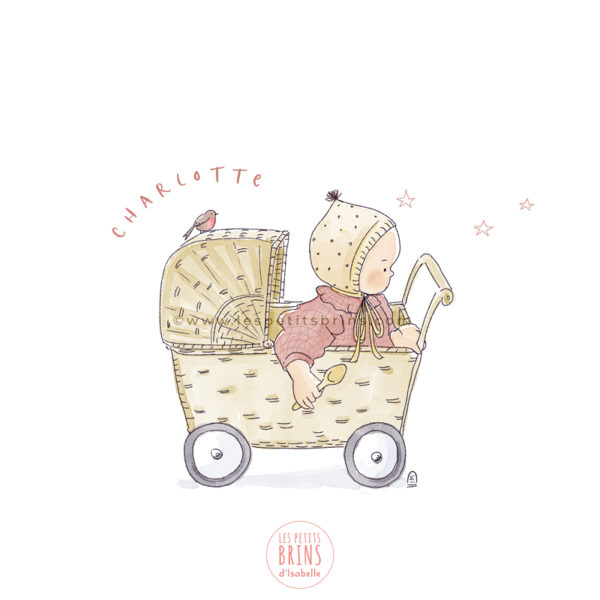 Faire-part de naissance illustré tendance vintage rétro osier beguin