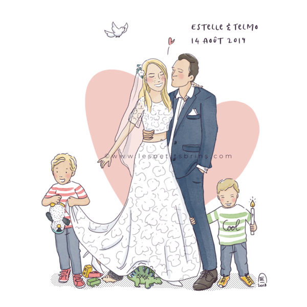 Faire-part de mariage illustré illustration personnalisée