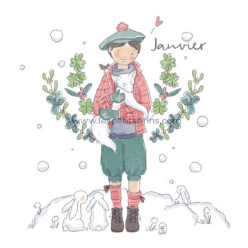 Illustration jeunesse Calendrier Janvier rétro vintage