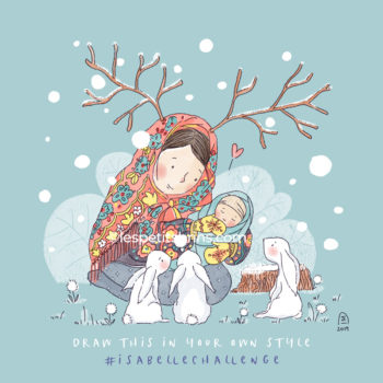 Illustration originale Maman hiver lapins
