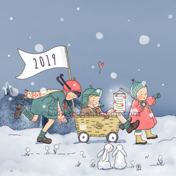 Illustration jeunesse vintage rétro bonne année 2019 - Happy new year !