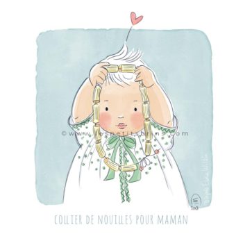 Illustration jeunesse portrait bébé collier de nouilles