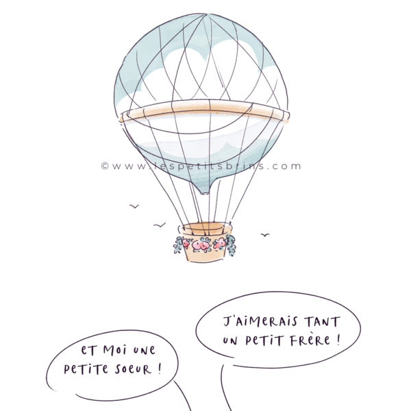 Faire-part de naissance illustré personnalisé - Montgolfière - Illustratrice