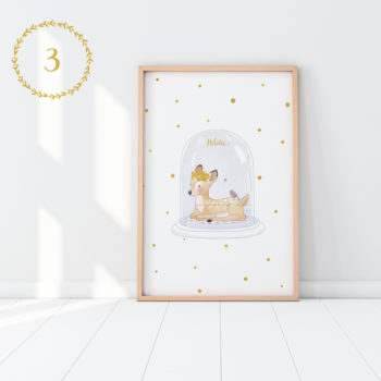 Illustration affiche déco chambre faon biche sous cloche