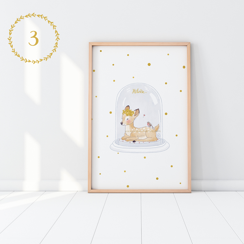 Illustration affiche déco chambre faon biche sous cloche