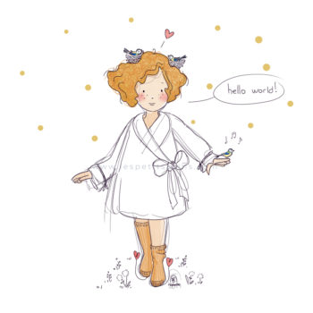 Illustration originale poupée vintage rétro hygge