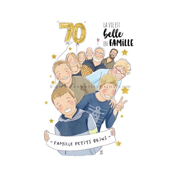 Portrait de famille illustré pour un cadeau d'anniversaire - illustration personnalisée