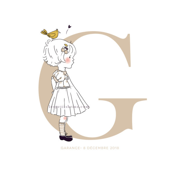 Affiche initiale G personnalisable ficelle - Petite fille