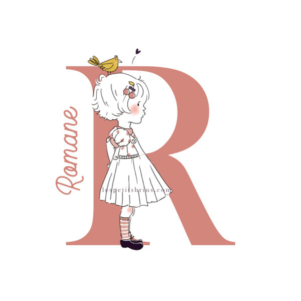 Affiche initiale R personnalisable rose brique - Petite fille